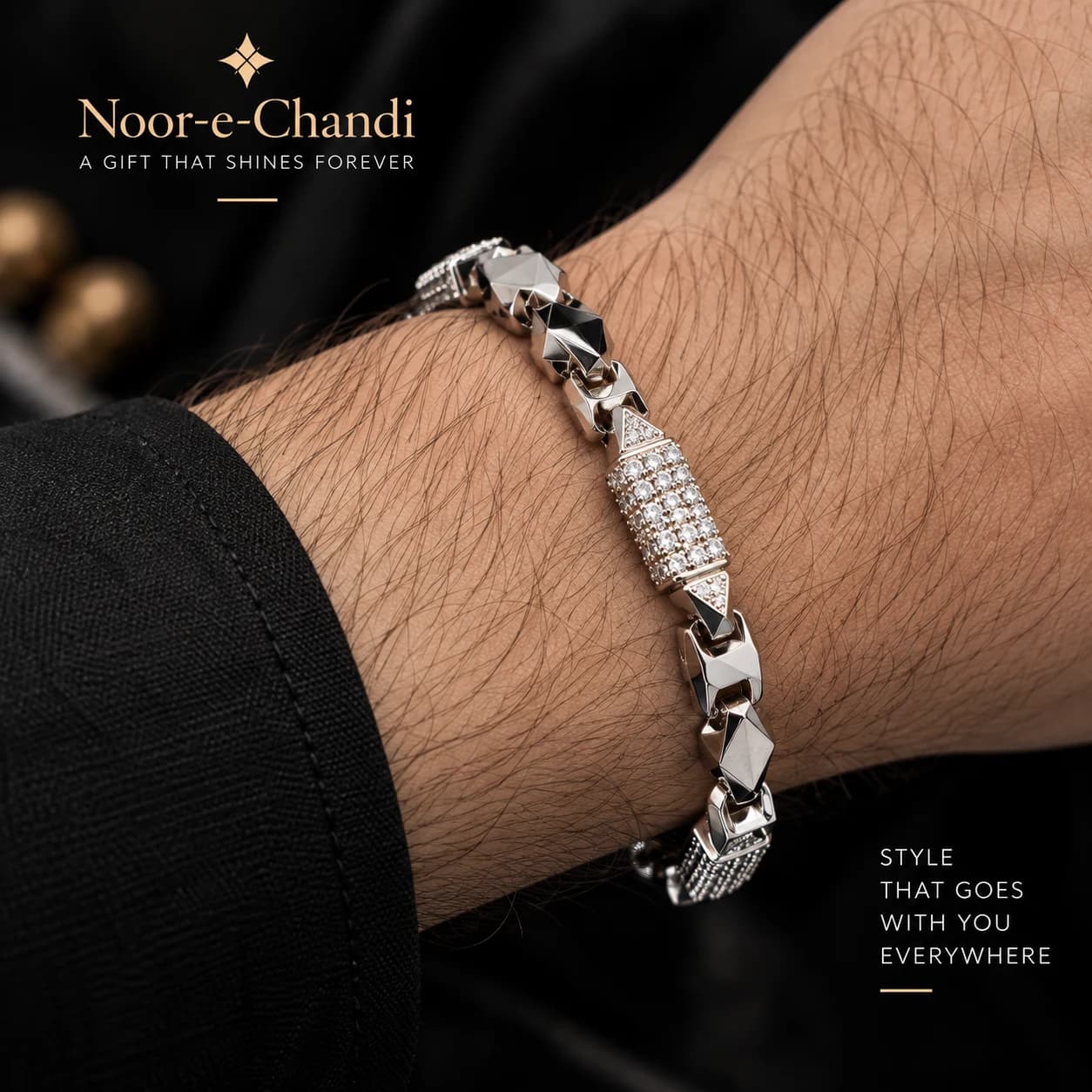 Noor-e-Chandi Luxe Geometric Pavé Bracelet