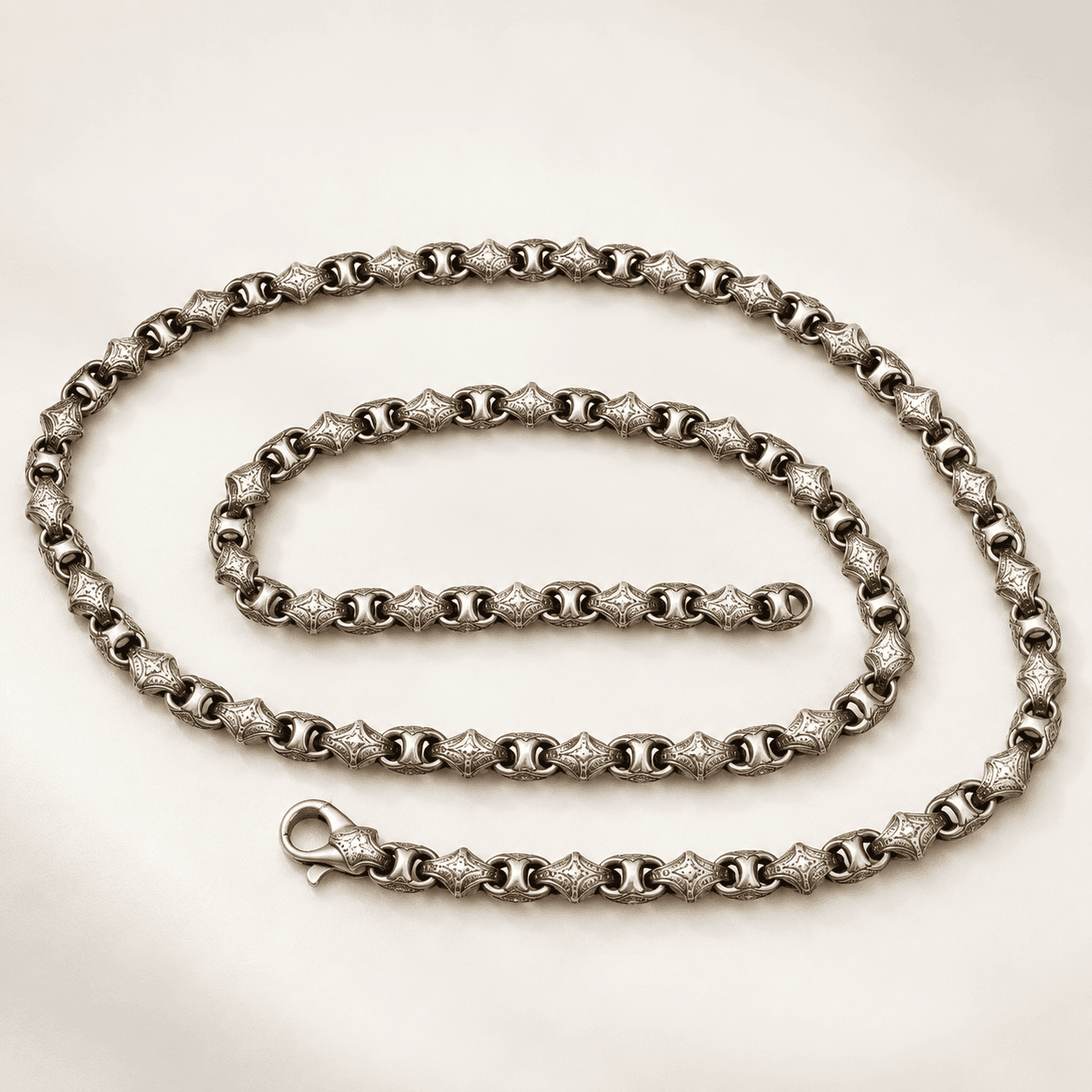 Men's Royal Heritage Engraved 925 Sterling Silver Chain | Noor-e-Chandi