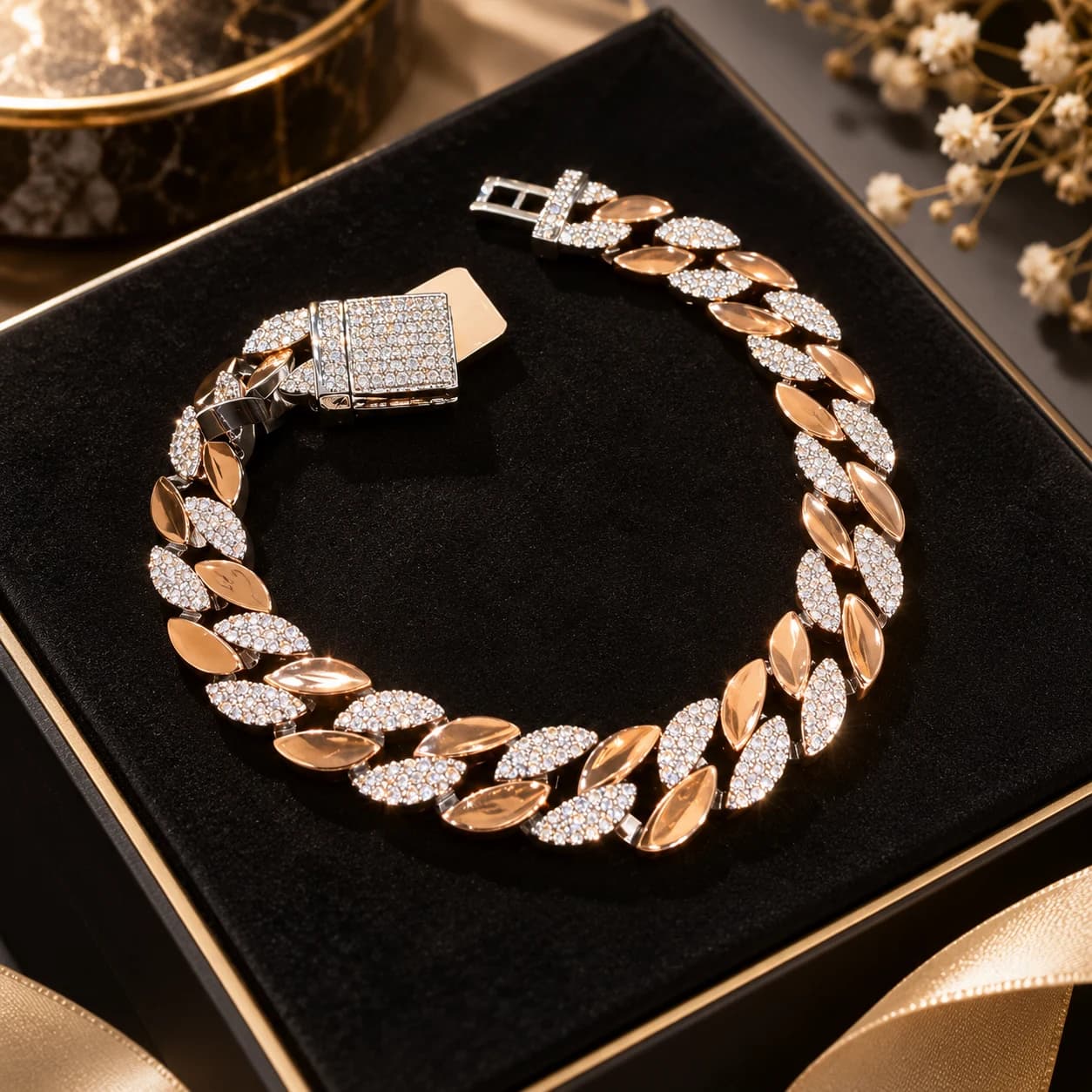 Noor-e-Chandi Luxe Two-Tone cuban Bracelet