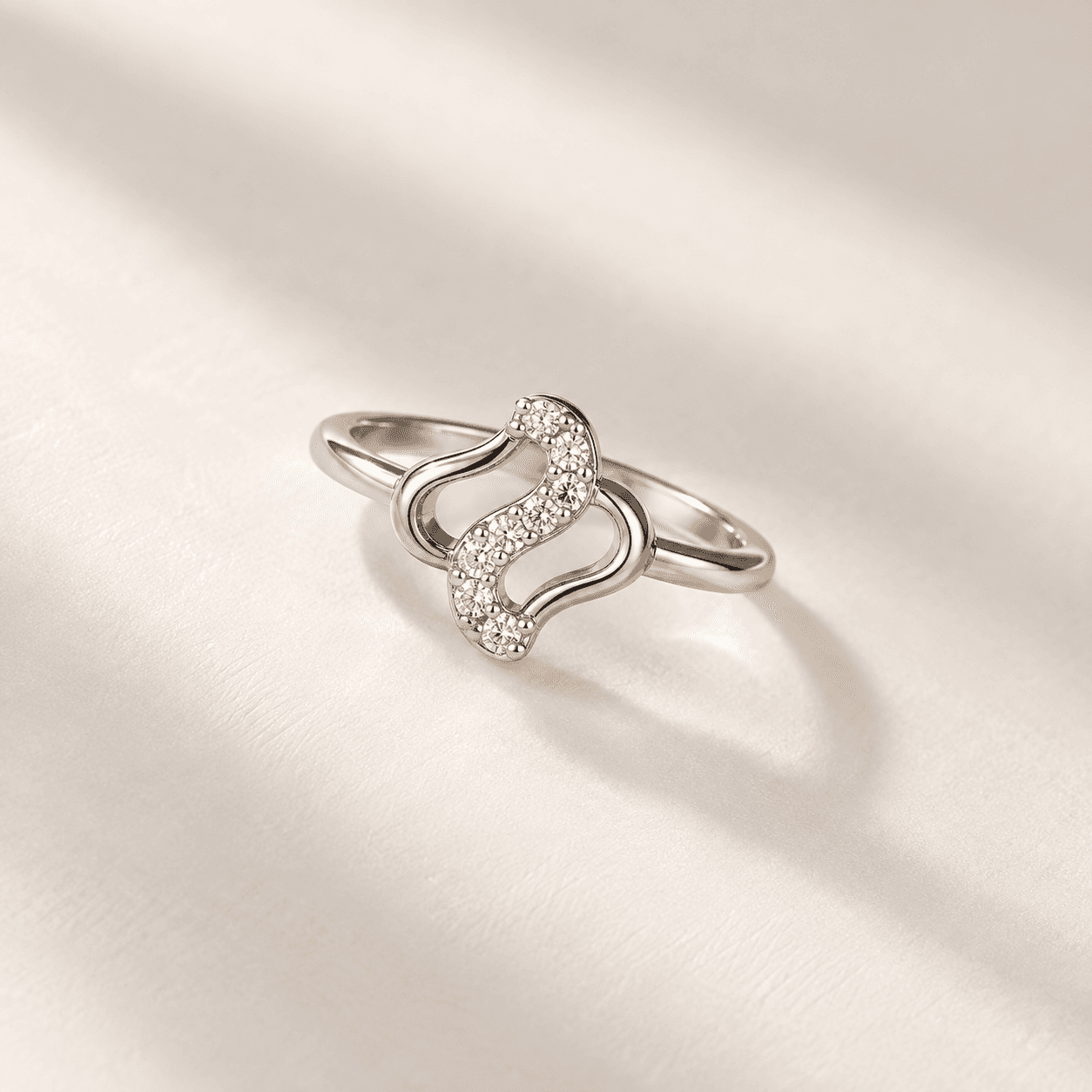 Silver Abstract Wave Zircon Women's Ring in 925 Sterling Silver | Noor-e-Chandi