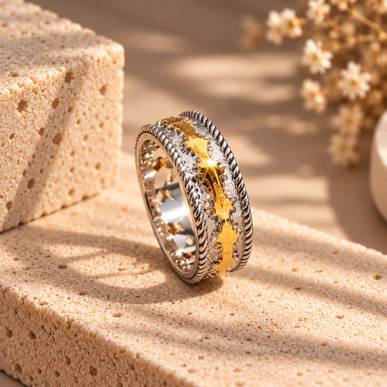 Men's Two-Tone Royal Crown Rope Edge Band Ring in 925 Sterling Silver | Noor-e-Chandi
